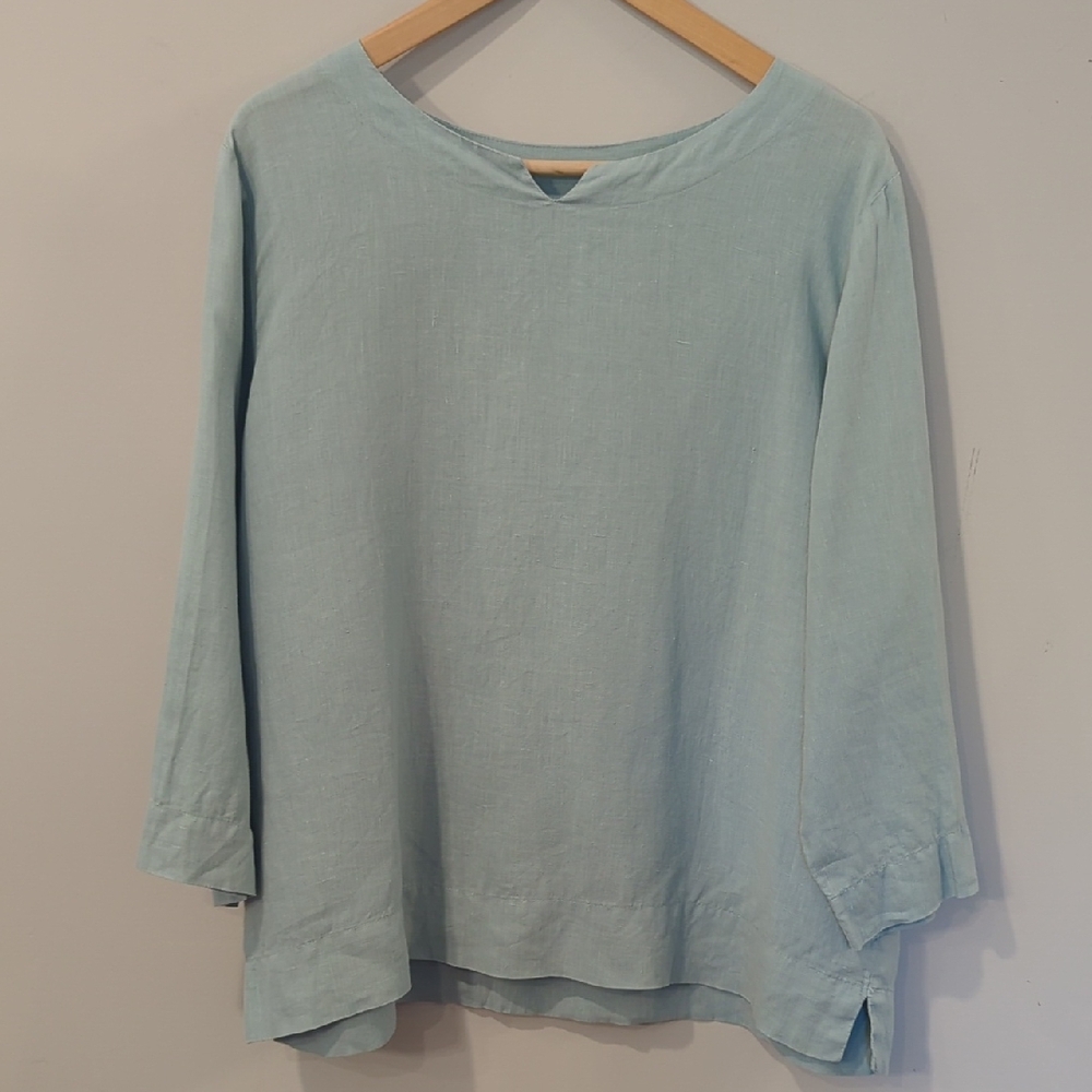 100% Linen Top Sea Foam 3/4 Sleeve Boxy Fit size Large